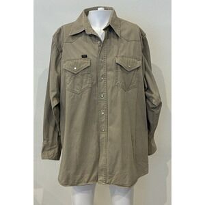 Walls Workwear Men's 2XL Long Pearl Snap Western Shirt Khaki Brushpopper Y2K VTG